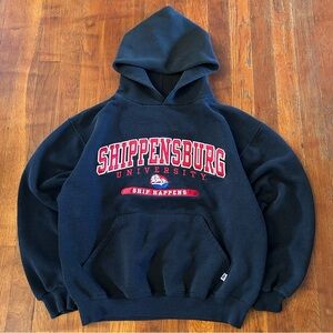 Vintage Shippensburg University Russell Athletic Black Red Hoodie Sweatshirt S